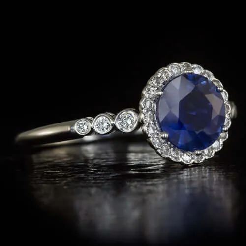1.22ct NATURAL ROYAL BLUE SAPPHIRE ROUND DIAMOND HALO ENGAGEMENT COCKTAIL RING