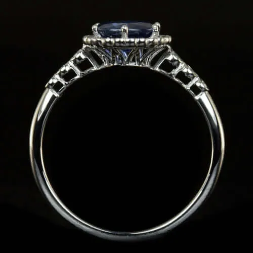 1.22ct NATURAL ROYAL BLUE SAPPHIRE ROUND DIAMOND HALO ENGAGEMENT COCKTAIL RING