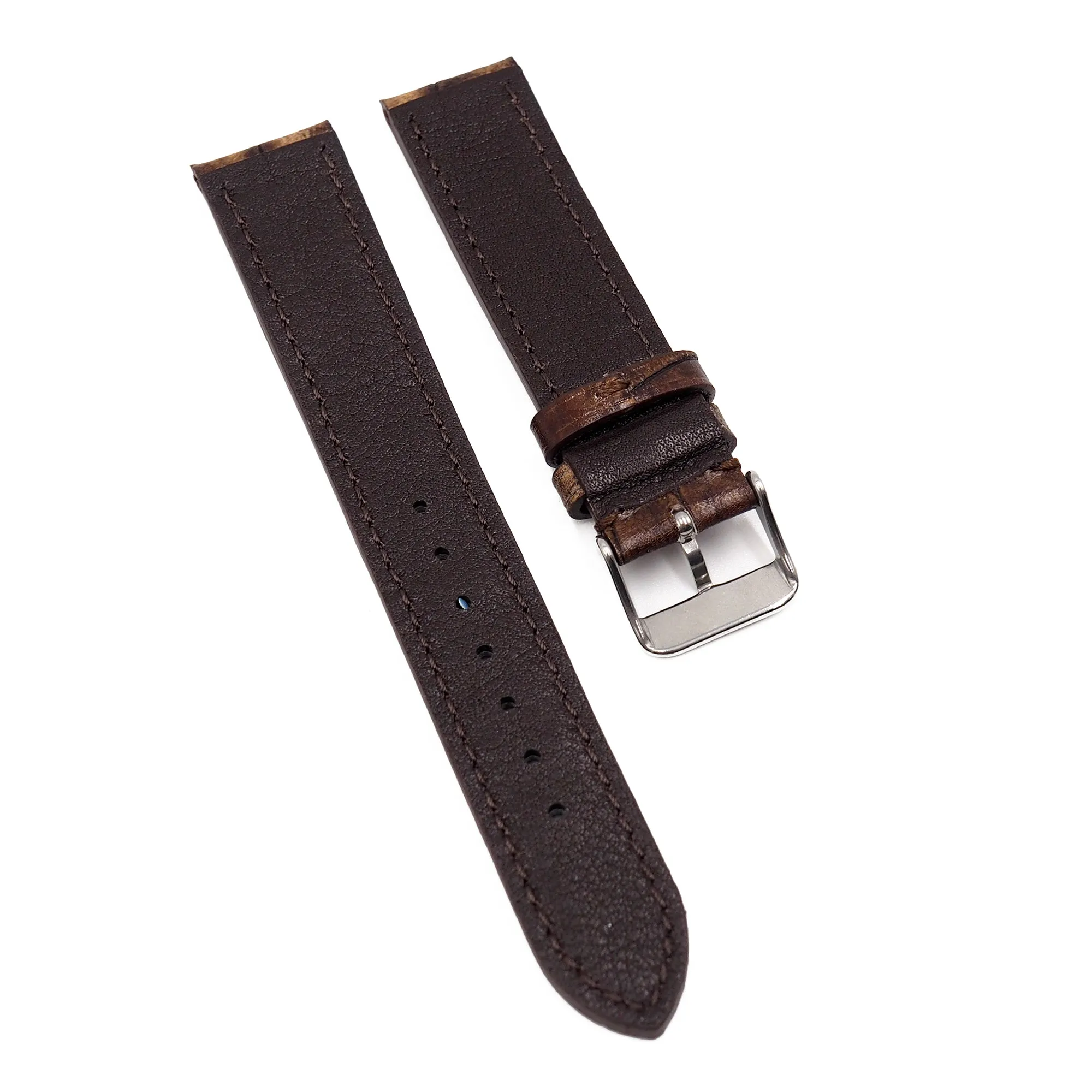 18mm, 19mm, 20mm Caramel Brown Alligator Embossed Calf Leather Watch Strap