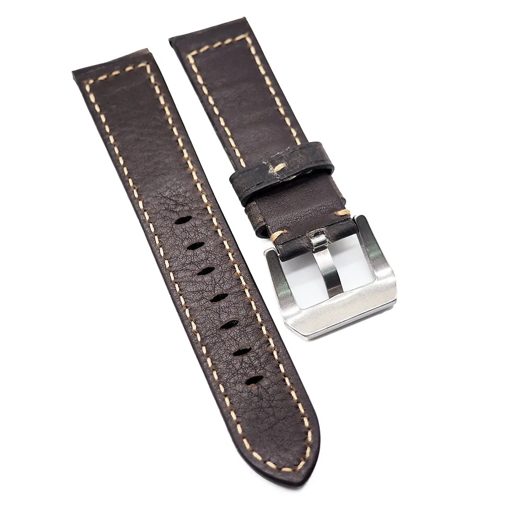 22mm, 24mm Shadow Gray Calf Leather Watch Strap For Panerai