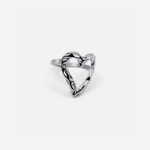 ADJUSTABLE TEXTURED HEART RING - SILVER