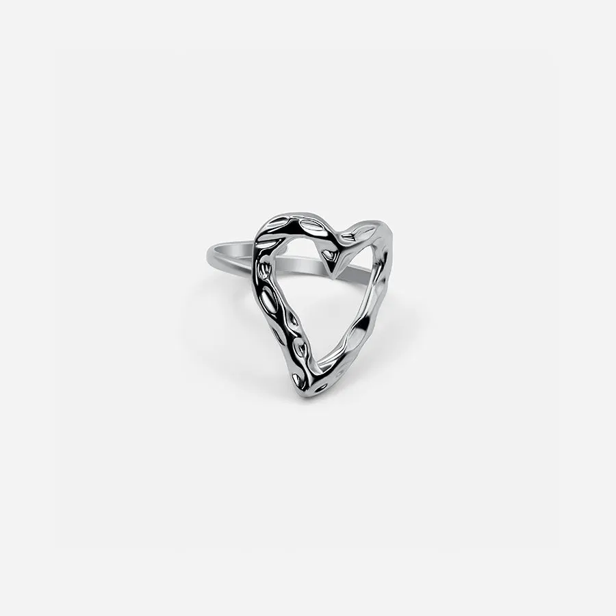 ADJUSTABLE TEXTURED HEART RING - SILVER