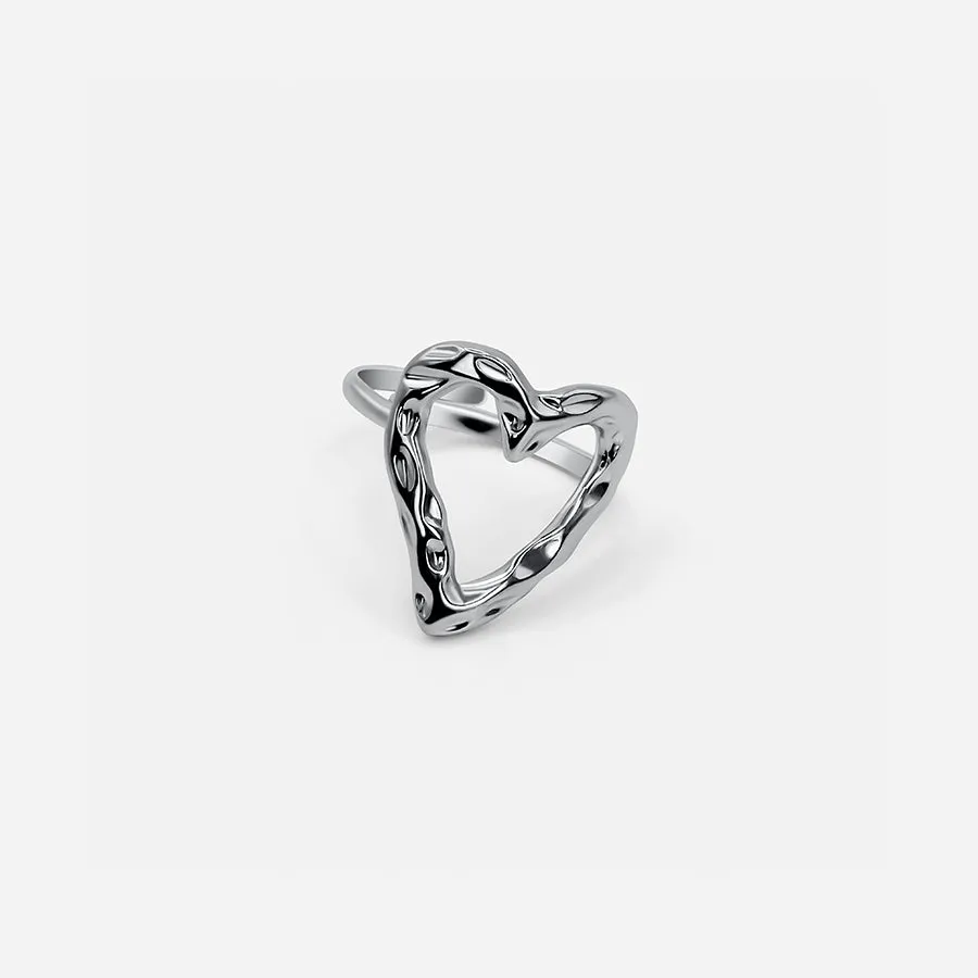ADJUSTABLE TEXTURED HEART RING - SILVER