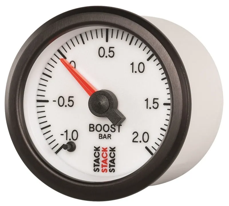 Autometer Stack 52mm -1 to  2 Bar (Incl T-Fitting) Pro Stepper Motor Boost Pressure Gauge - White