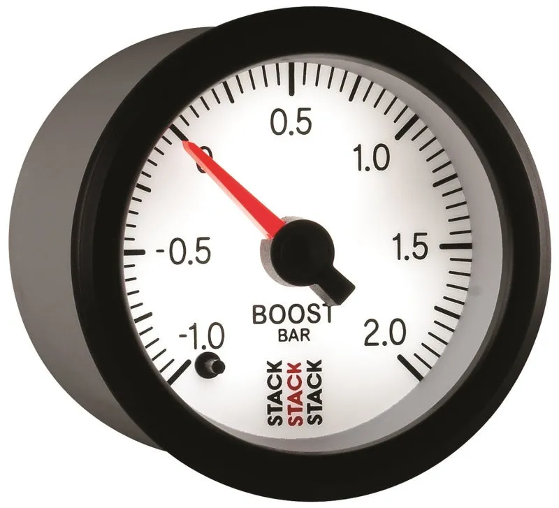 Autometer Stack 52mm -1 to  2 Bar (Incl T-Fitting) Pro Stepper Motor Boost Pressure Gauge - White