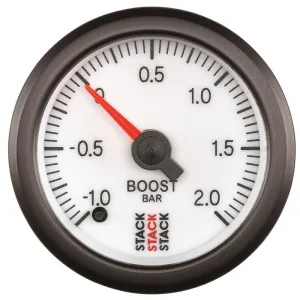 Autometer Stack 52mm -1 to  2 Bar (Incl T-Fitting) Pro Stepper Motor Boost Pressure Gauge - White