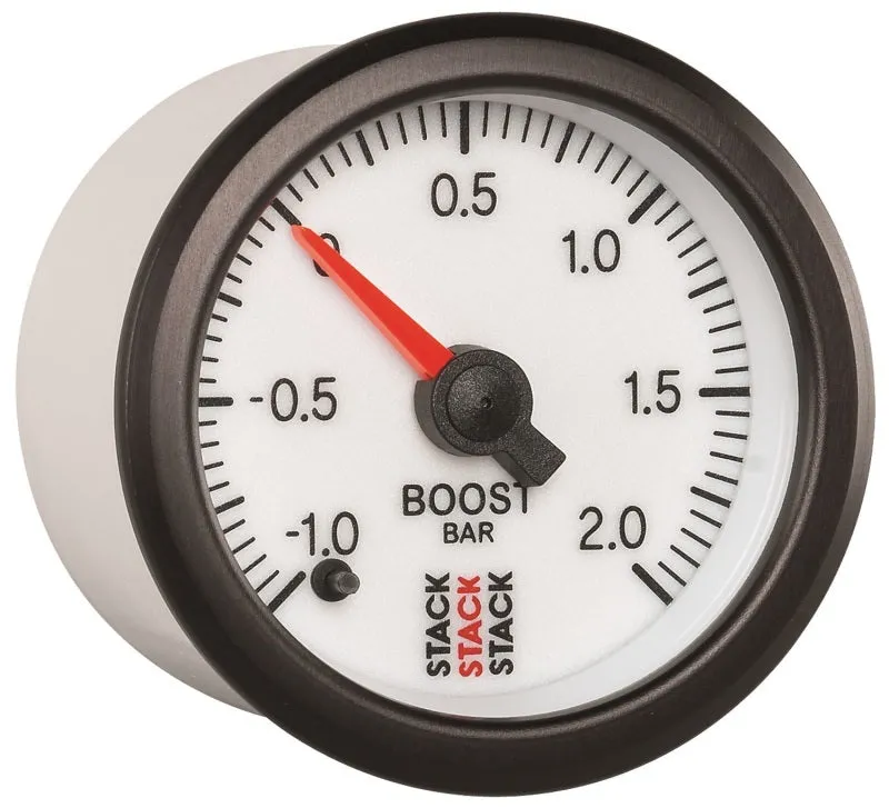 Autometer Stack 52mm -1 to  2 Bar (Incl T-Fitting) Pro Stepper Motor Boost Pressure Gauge - White