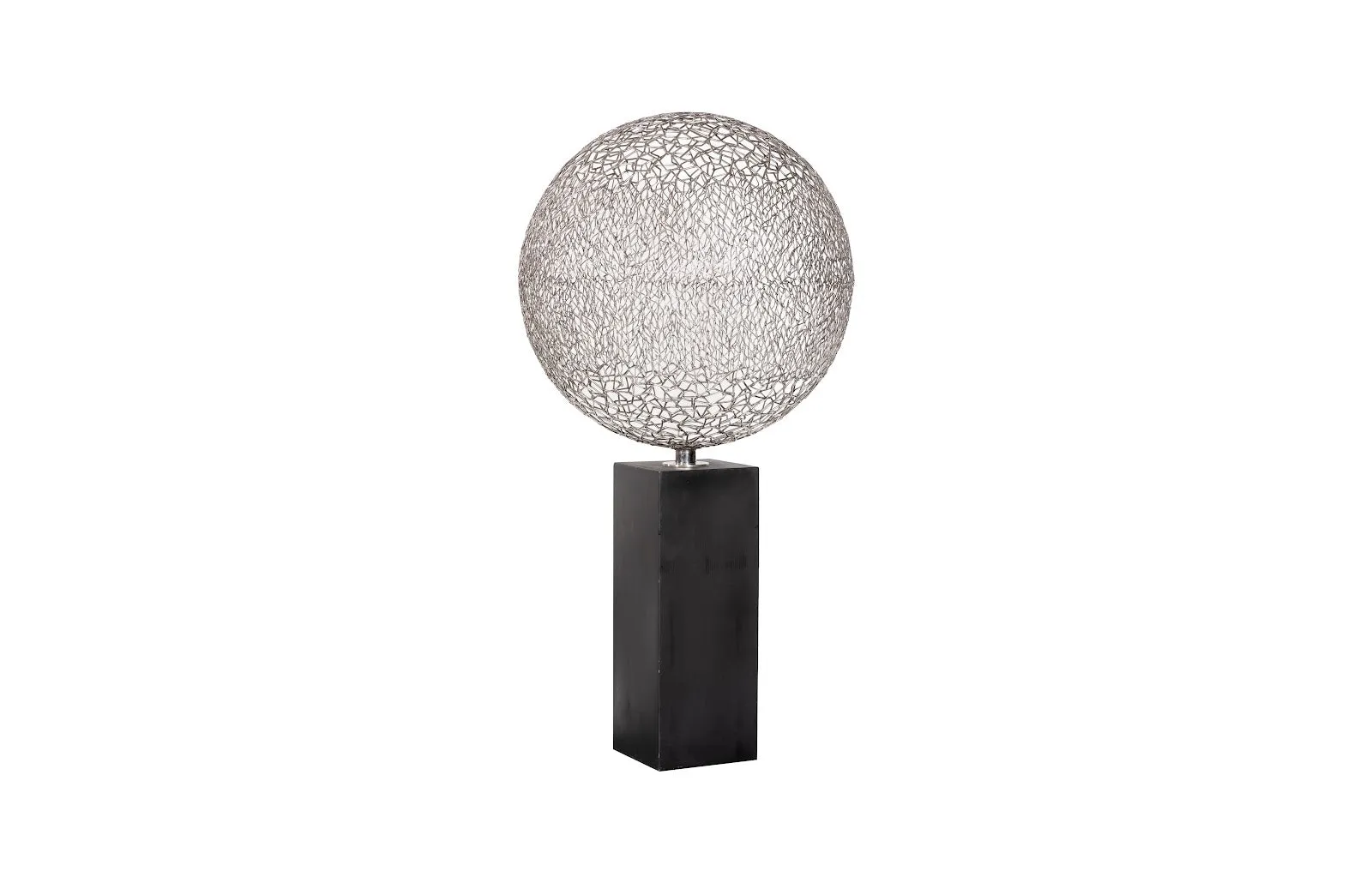Ball Sculpture on Wood Pedestal Stainless Steel