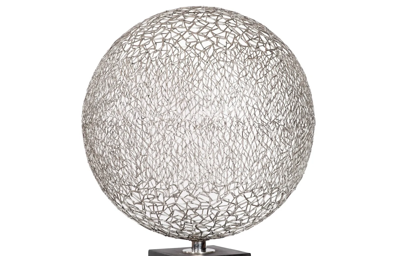 Ball Sculpture on Wood Pedestal Stainless Steel