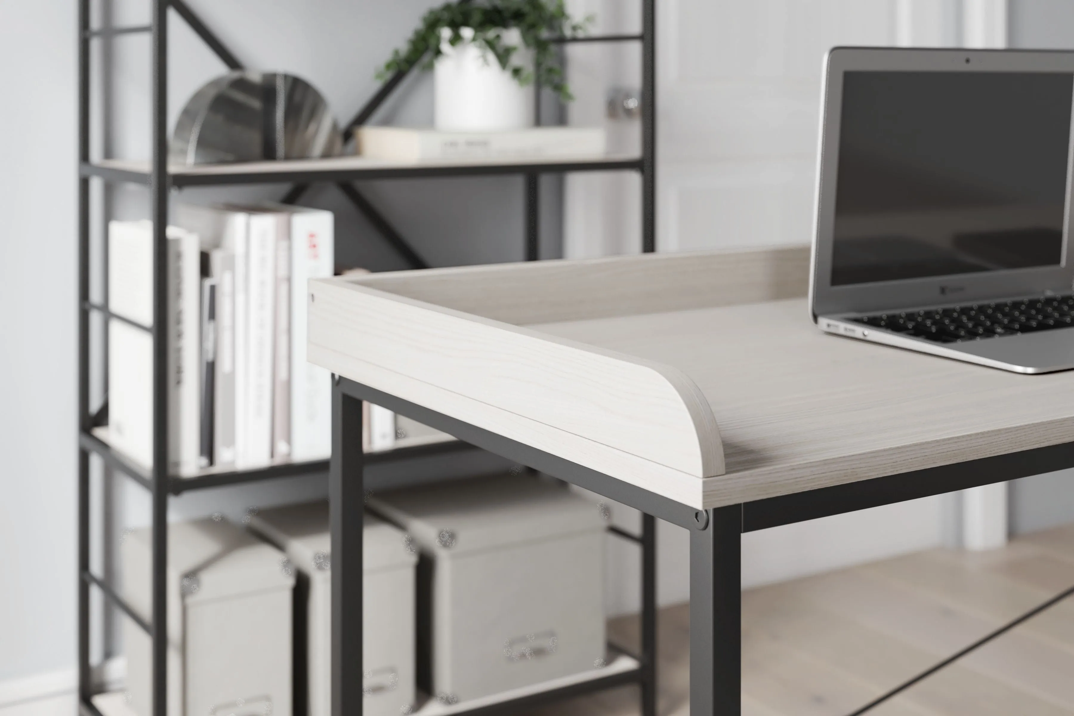 Bayflynn - White / Black - Home Office Desk - Clean-lined
