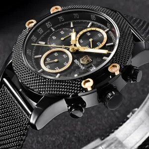 BENYAR Sport Chronograph Fashion Watches Men Mesh & Rubber Band Waterproof