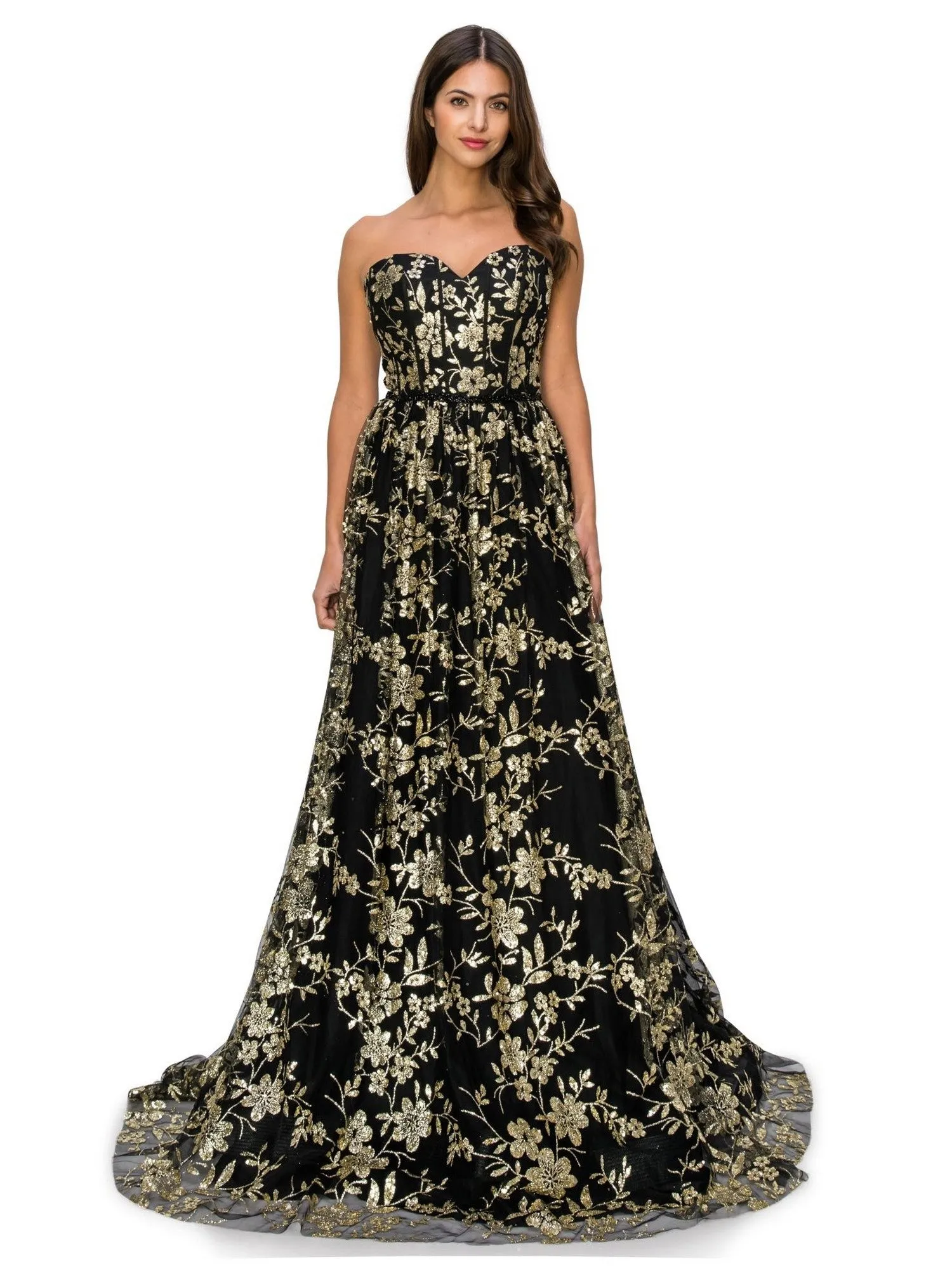 Bliss Glitter Off Shoulder Dress for Women with Sweetheart Corset Bodice and Sequin Beaded Waistline, Sizes XS-3XL