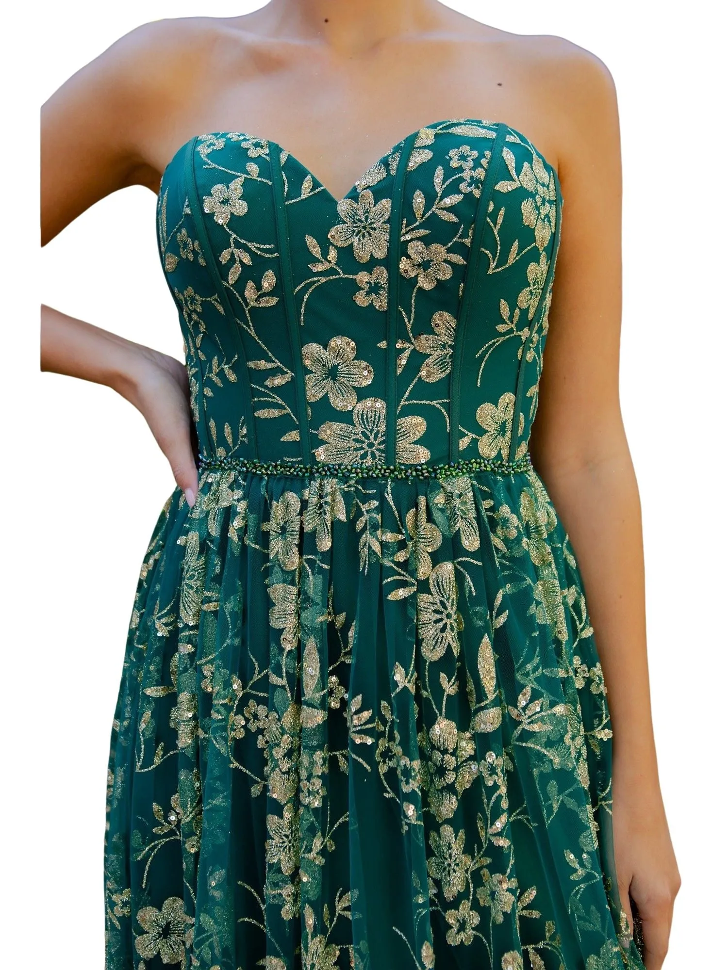 Bliss Glitter Off Shoulder Dress for Women with Sweetheart Corset Bodice and Sequin Beaded Waistline, Sizes XS-3XL