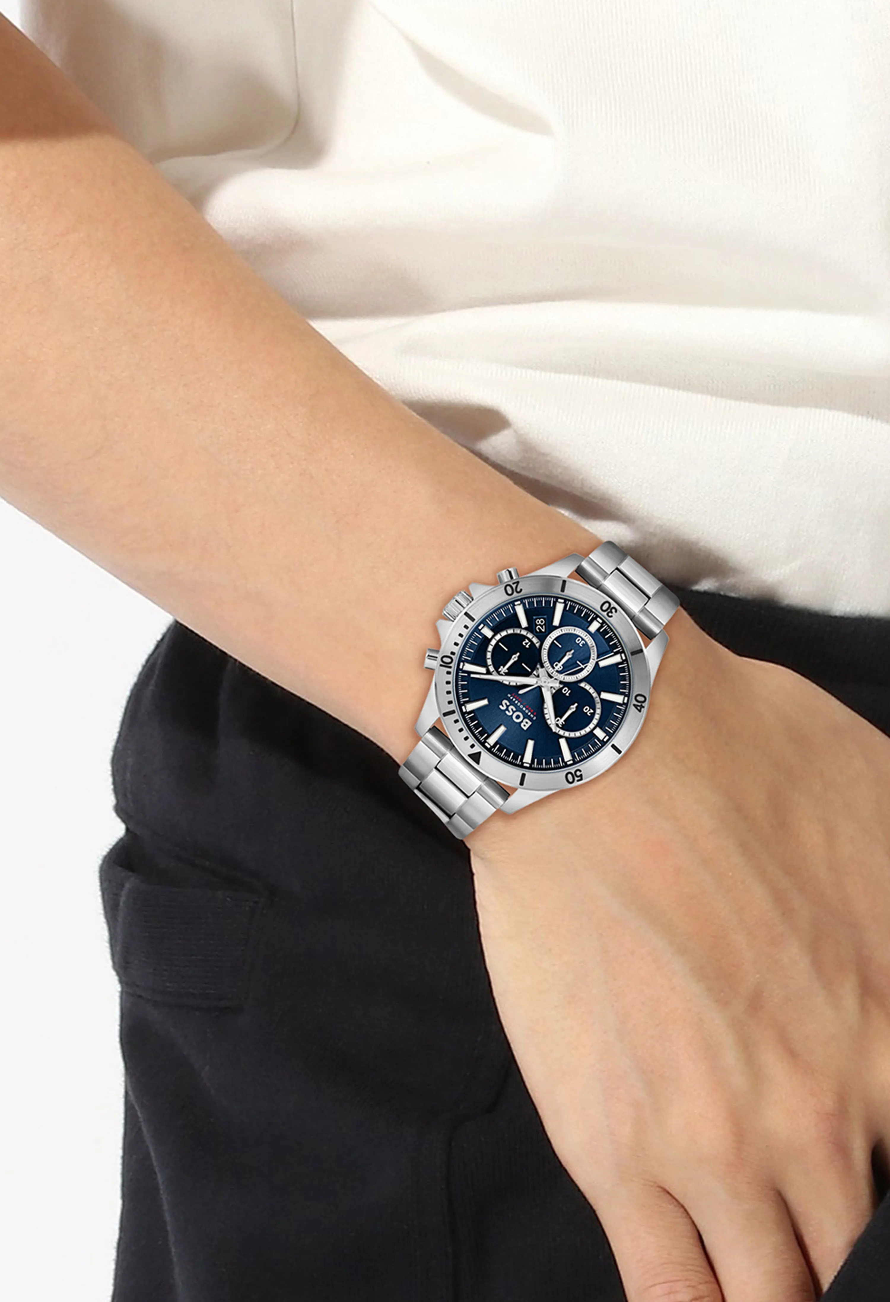 BOSS Mens Troper Blue Dial Chronograph Stainless Steel Bracelet Watch