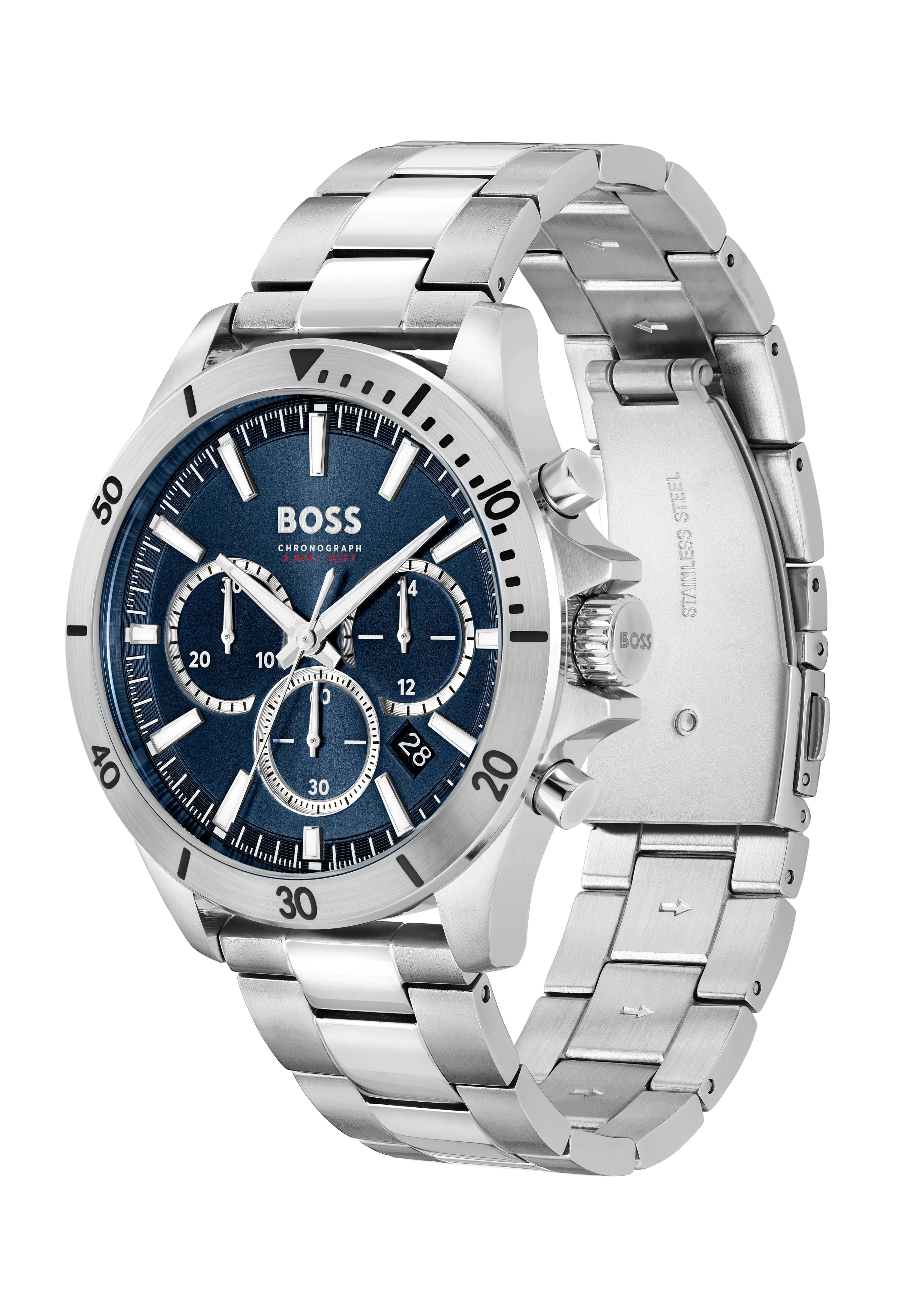 BOSS Mens Troper Blue Dial Chronograph Stainless Steel Bracelet Watch