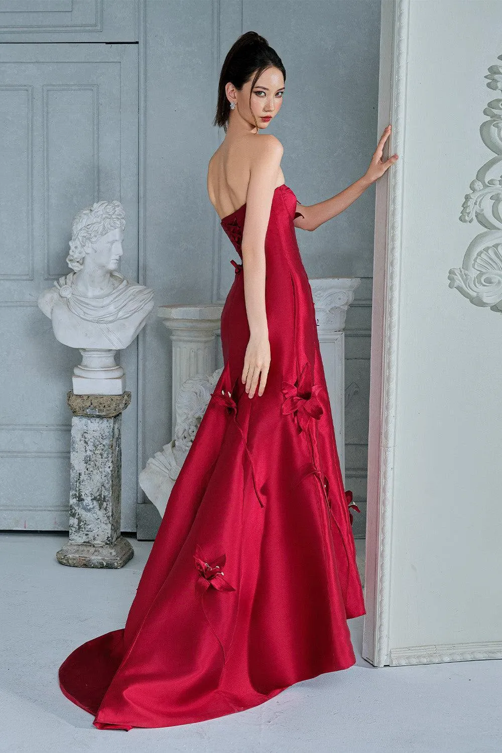 Celine Mermaid Semi-Heart Neck Taffeta Floor Length Dress