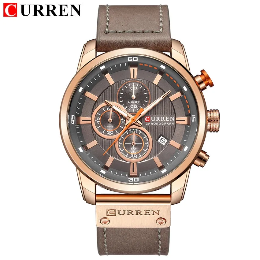 CURREN   Men's Sports Watch with Genuine Leather Band & Chronograph