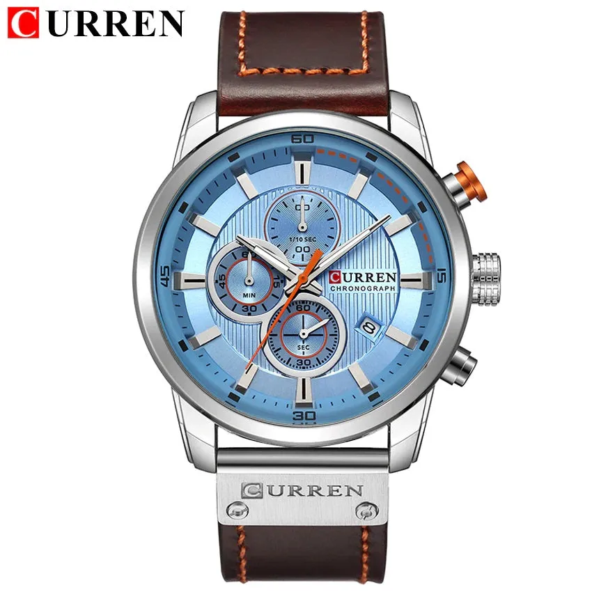 CURREN   Men's Sports Watch with Genuine Leather Band & Chronograph