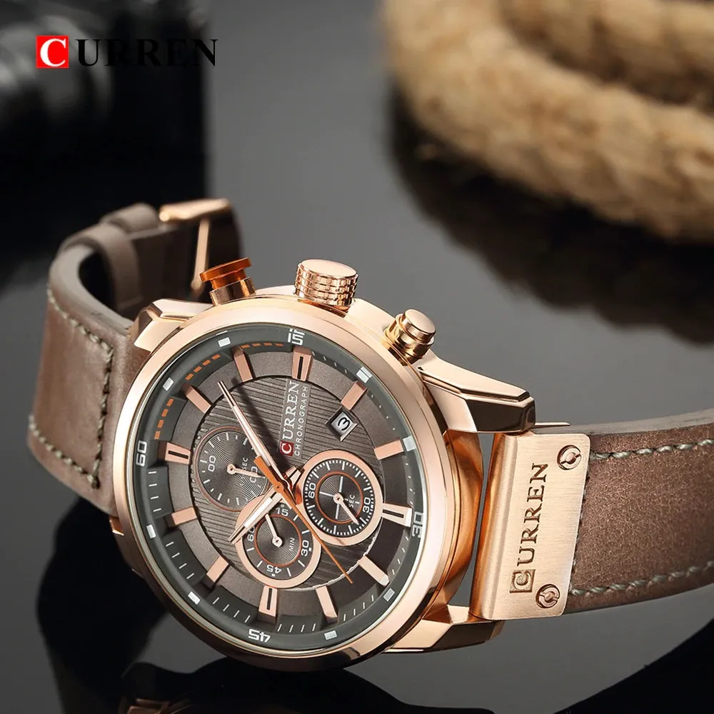 CURREN   Men's Sports Watch with Genuine Leather Band & Chronograph