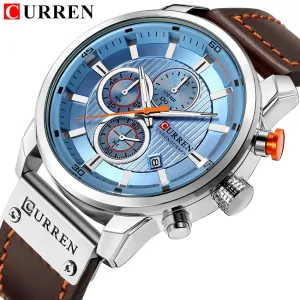 CURREN   Men's Sports Watch with Genuine Leather Band & Chronograph