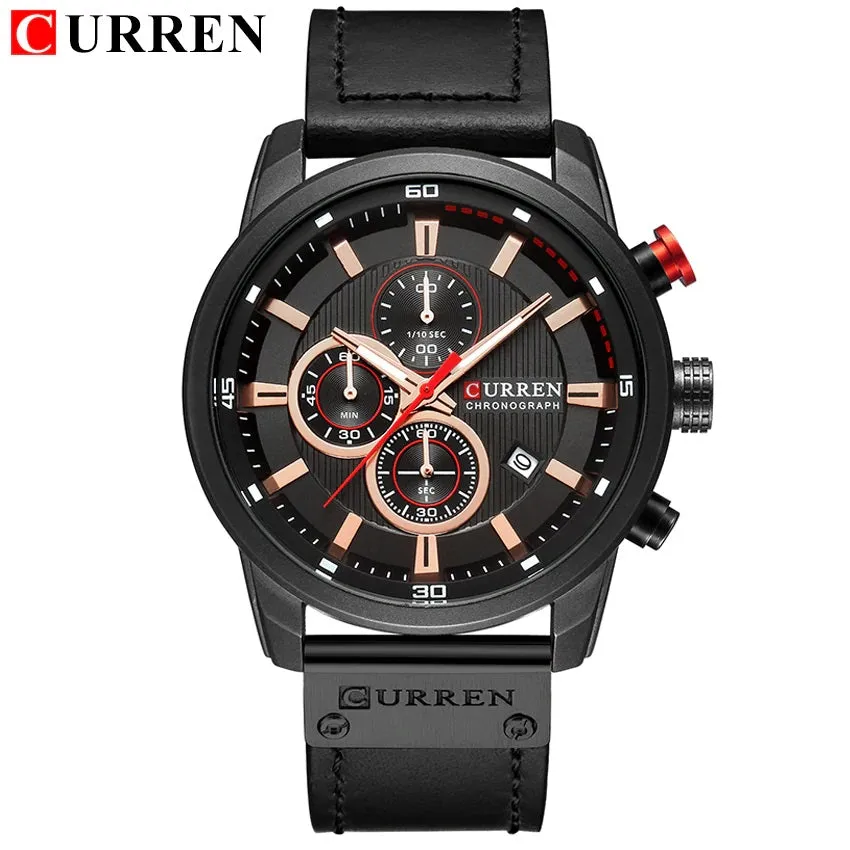 CURREN   Men's Sports Watch with Genuine Leather Band & Chronograph