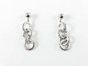 Dainty Interlocked Rings Design Drop Silver Earrings