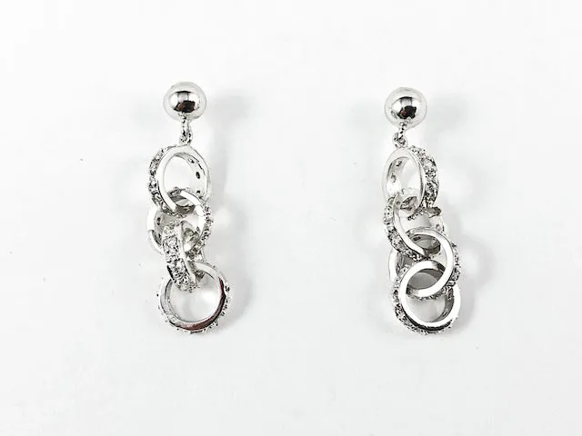 Dainty Interlocked Rings Design Drop Silver Earrings