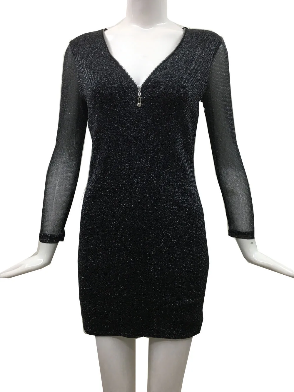 Deep V-neck Long Sleeves Short Bodycon Club Wear Dress