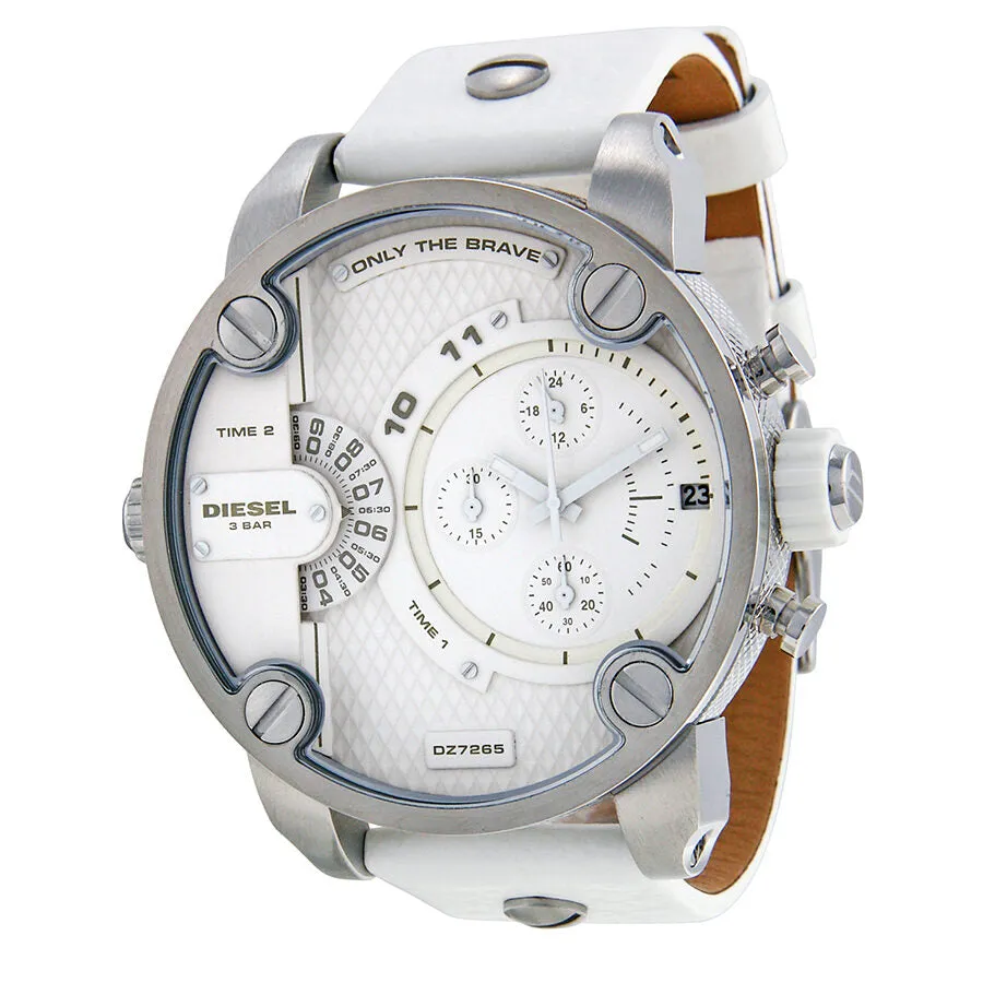 Diesel Bass Ass Chronograph White Dial White Leather Men's Watch DZ7265