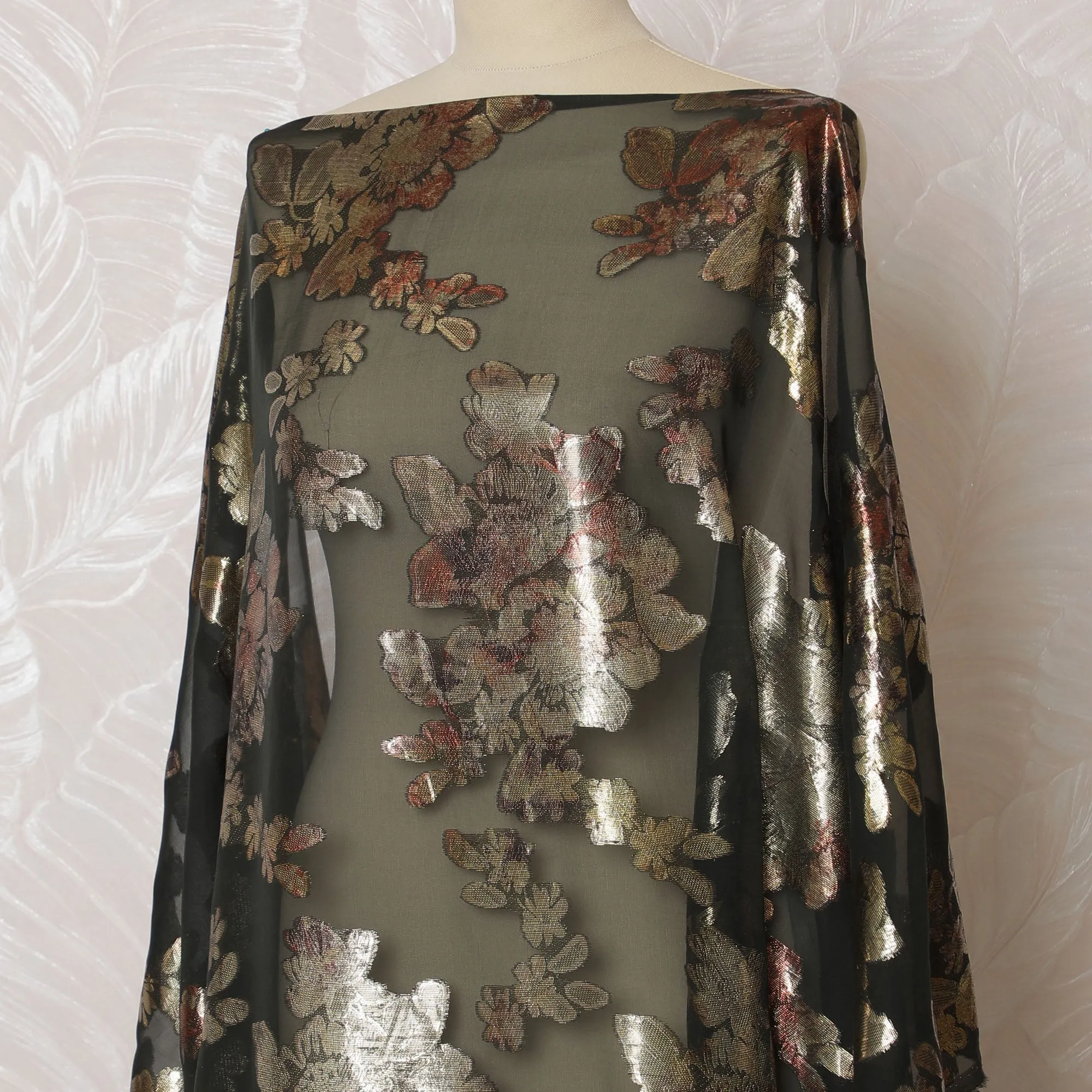 Elegant Black and Multicolor Floral Pattern Pure French Silk (Fransawi Dirac) Chiffon Fabric – 140 cm Wide X 3.5 Mtrs-D19820