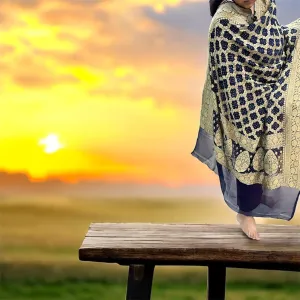 Elegant Navy Blue Bandhani Dupatta