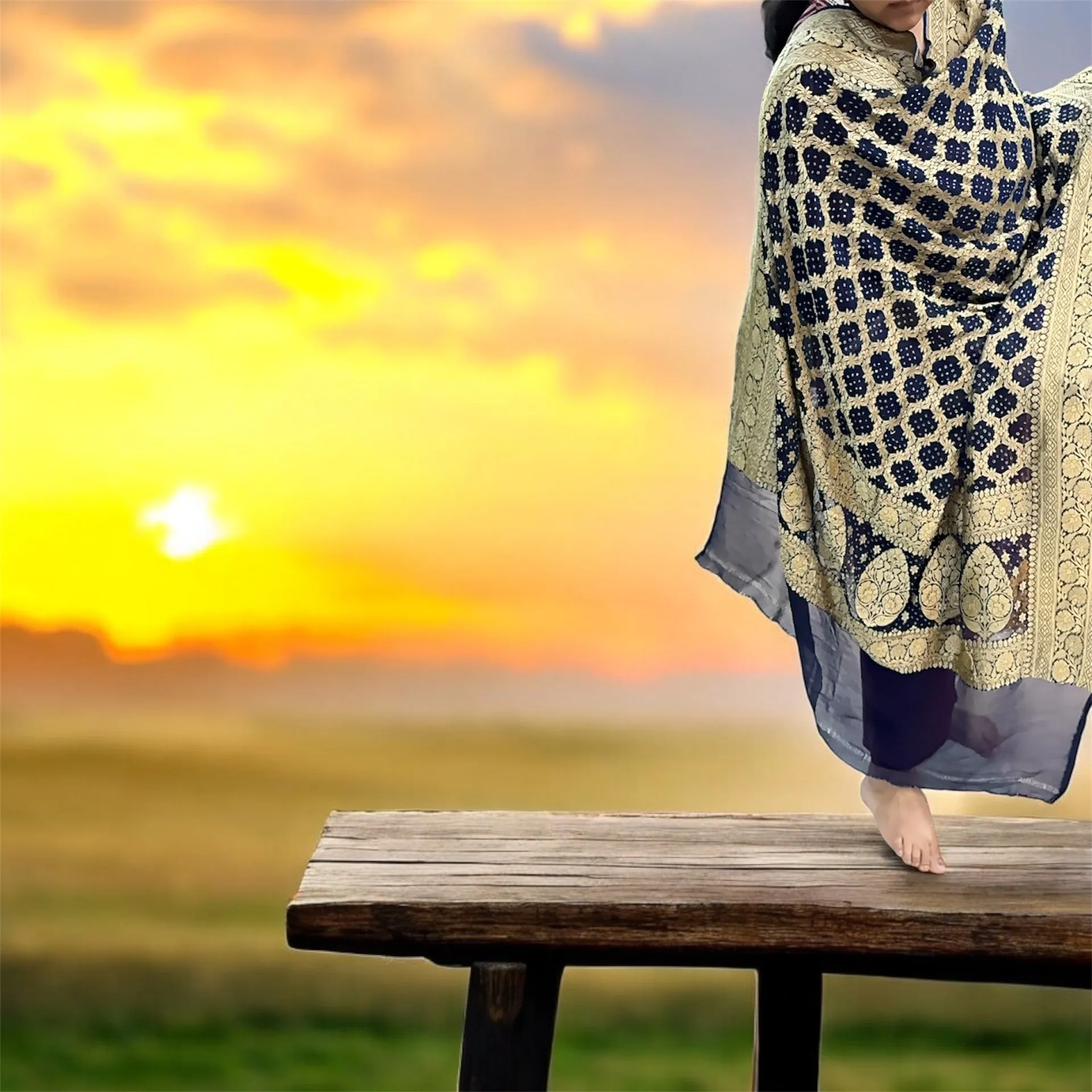 Elegant Navy Blue Bandhani Dupatta