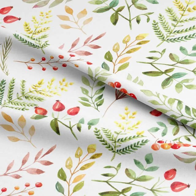 Fern Leaf Cotton Curtain Fabric - Green