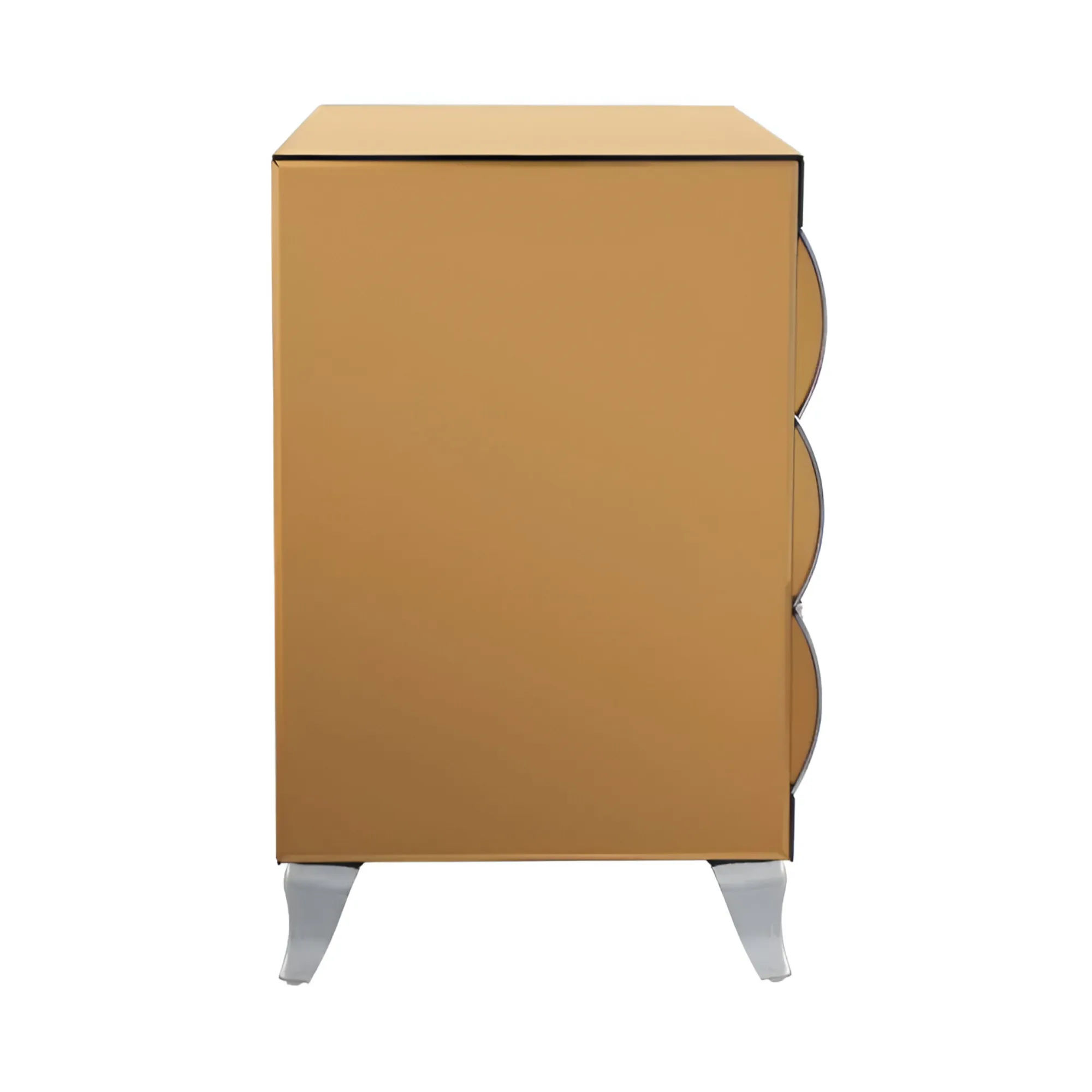 Gold Square Mirrored Bedside Table With 3 Drawers And Stainless Steel Legs