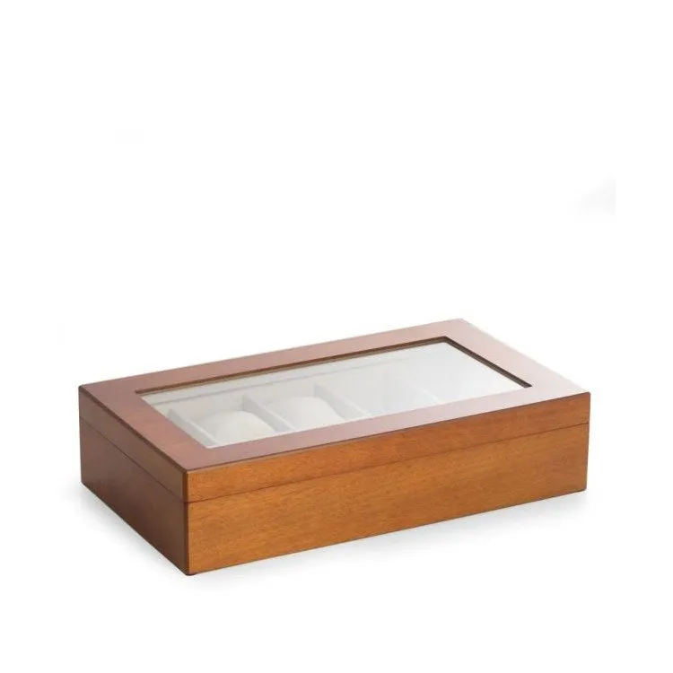 Harvey Watch/Pocket Watch Wood Storage Box with Glass Top -Cherry Finish