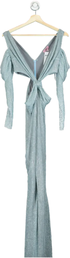 Ines Gaia Light Blue Metallic Plissé Maxi Dress UK S