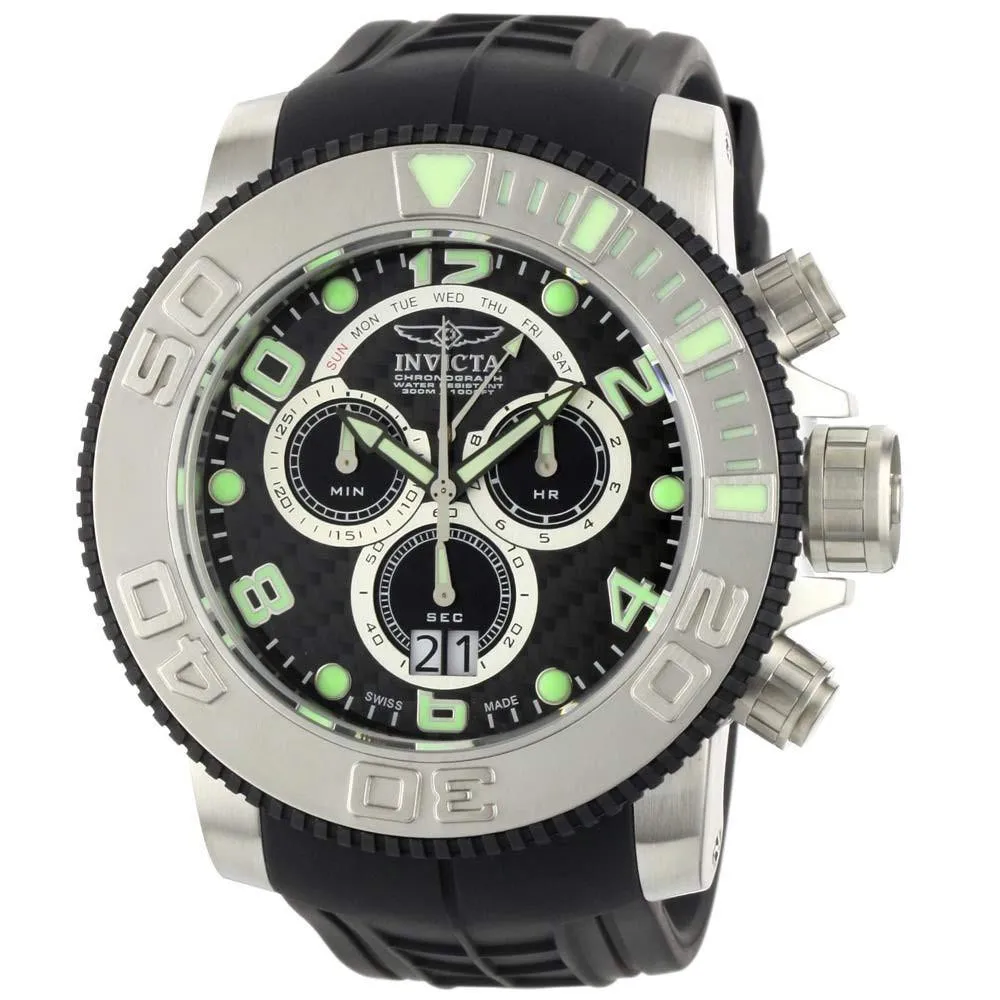 Invicta 0412 Men's Pro Diver Sea Hunter Black Dial Rubber Strap Chronograph Dive Watch