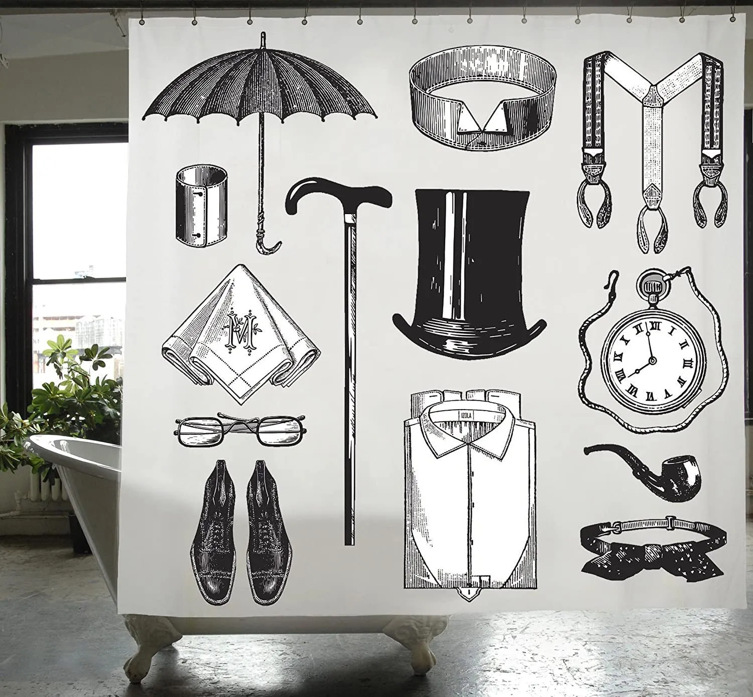Izola Gentleman PEVA Shower Curtain, Black-White, 72x72 Inches