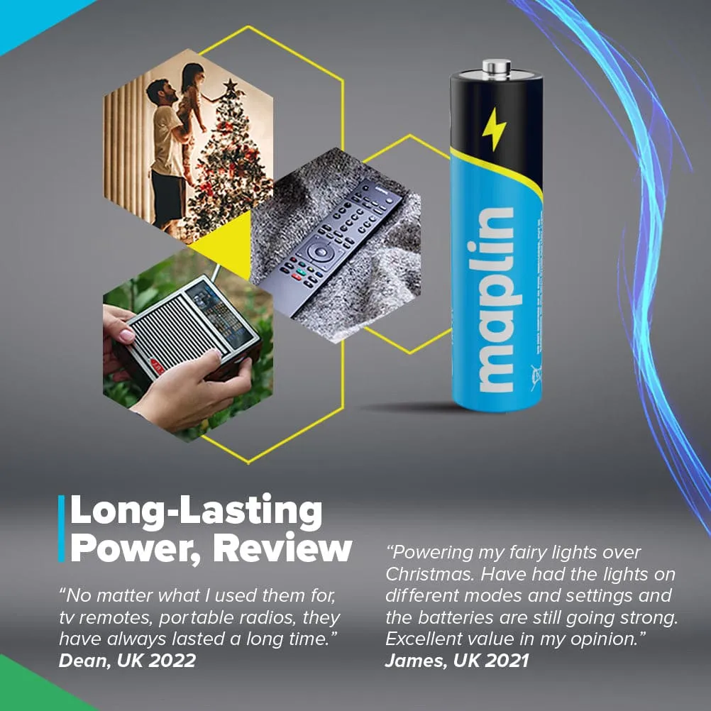 Maplin 80x AAA LR03 7 Year Shelf Life 1.5V High Performance Alkaline Batteries with Universal Battery Tester