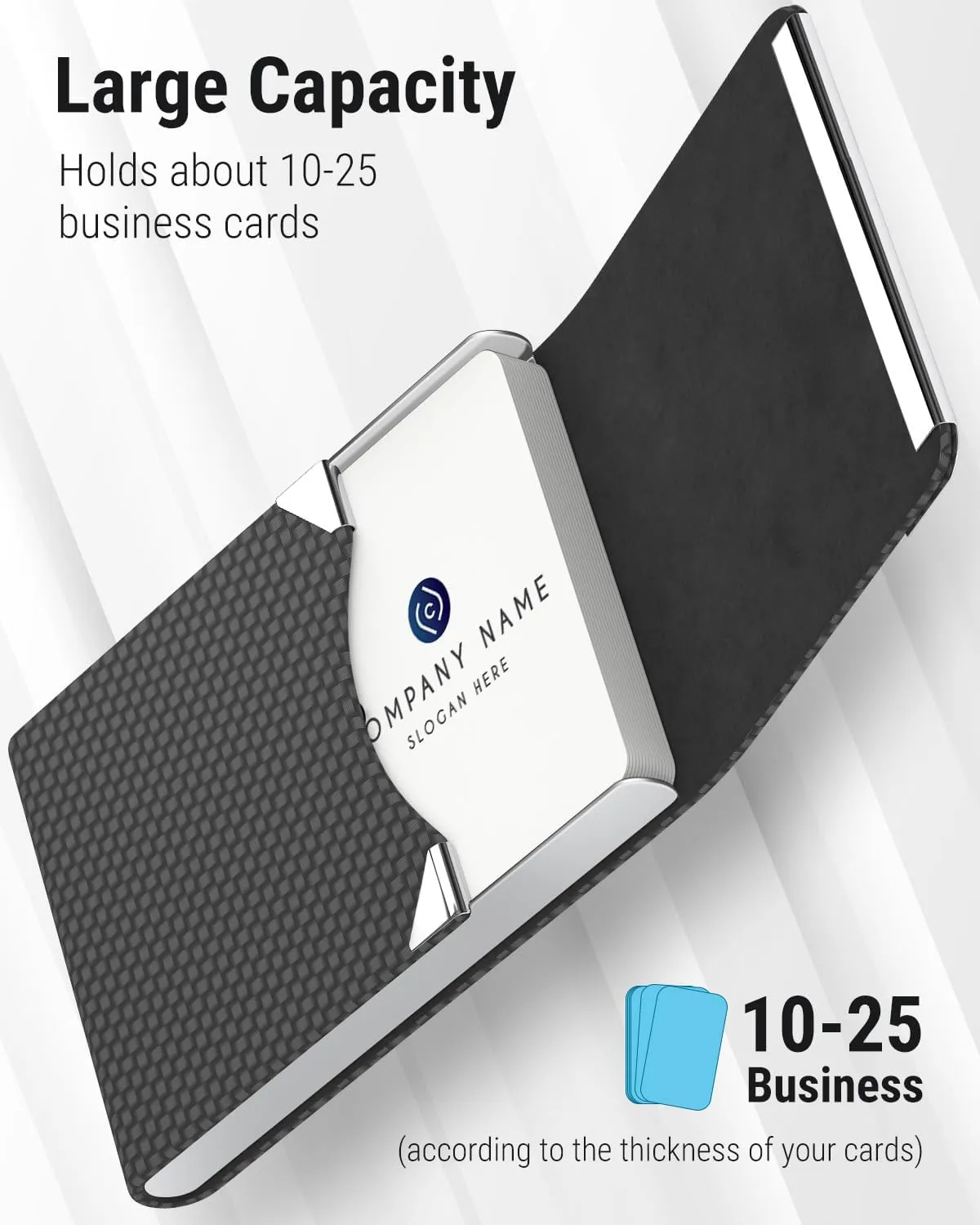 MaxGear Business Card Holder, PU Leather & Stainless Steel Business Card Case for Men or Women, Slim Name Cards Holder RFID Blocking Credit Cards Carrier with Magnetic Closure, Black Carbon