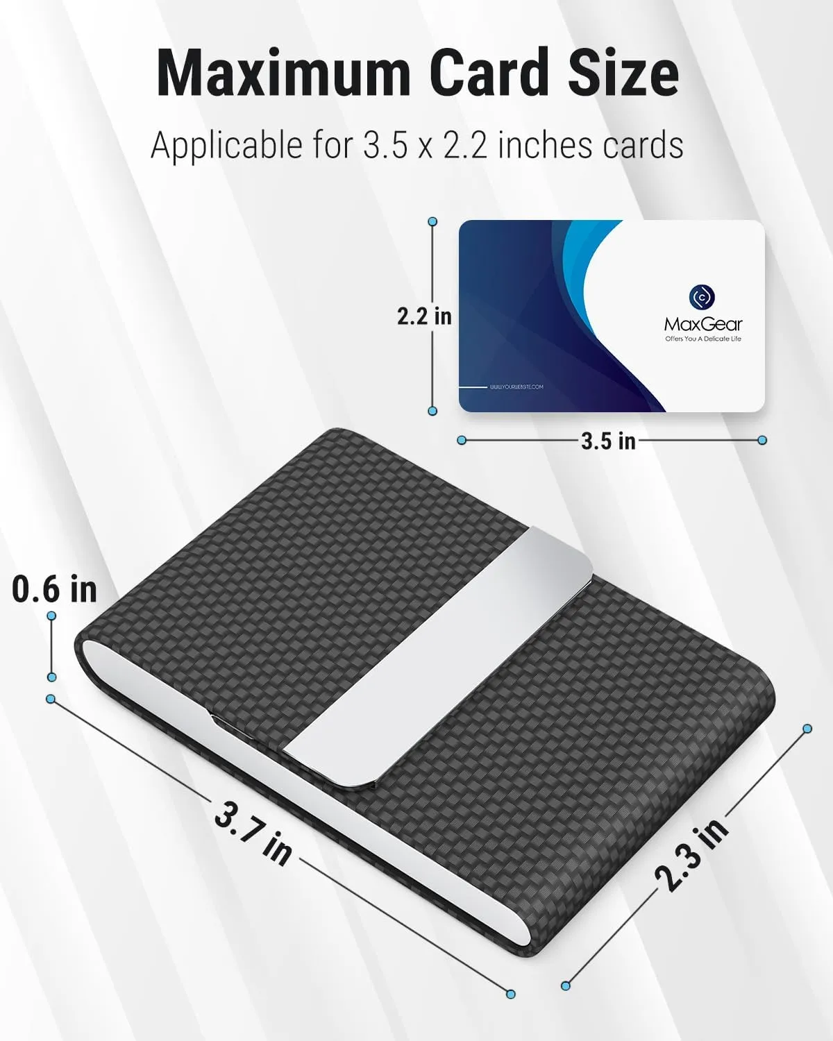 MaxGear Business Card Holder, PU Leather & Stainless Steel Business Card Case for Men or Women, Slim Name Cards Holder RFID Blocking Credit Cards Carrier with Magnetic Closure, Black Carbon