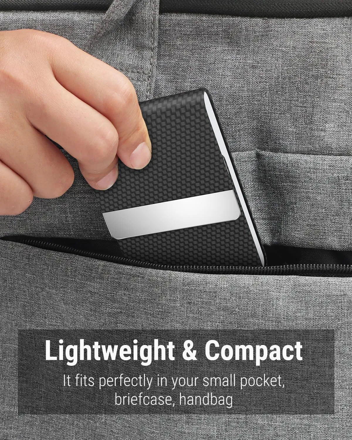 MaxGear Business Card Holder, PU Leather & Stainless Steel Business Card Case for Men or Women, Slim Name Cards Holder RFID Blocking Credit Cards Carrier with Magnetic Closure, Black Carbon