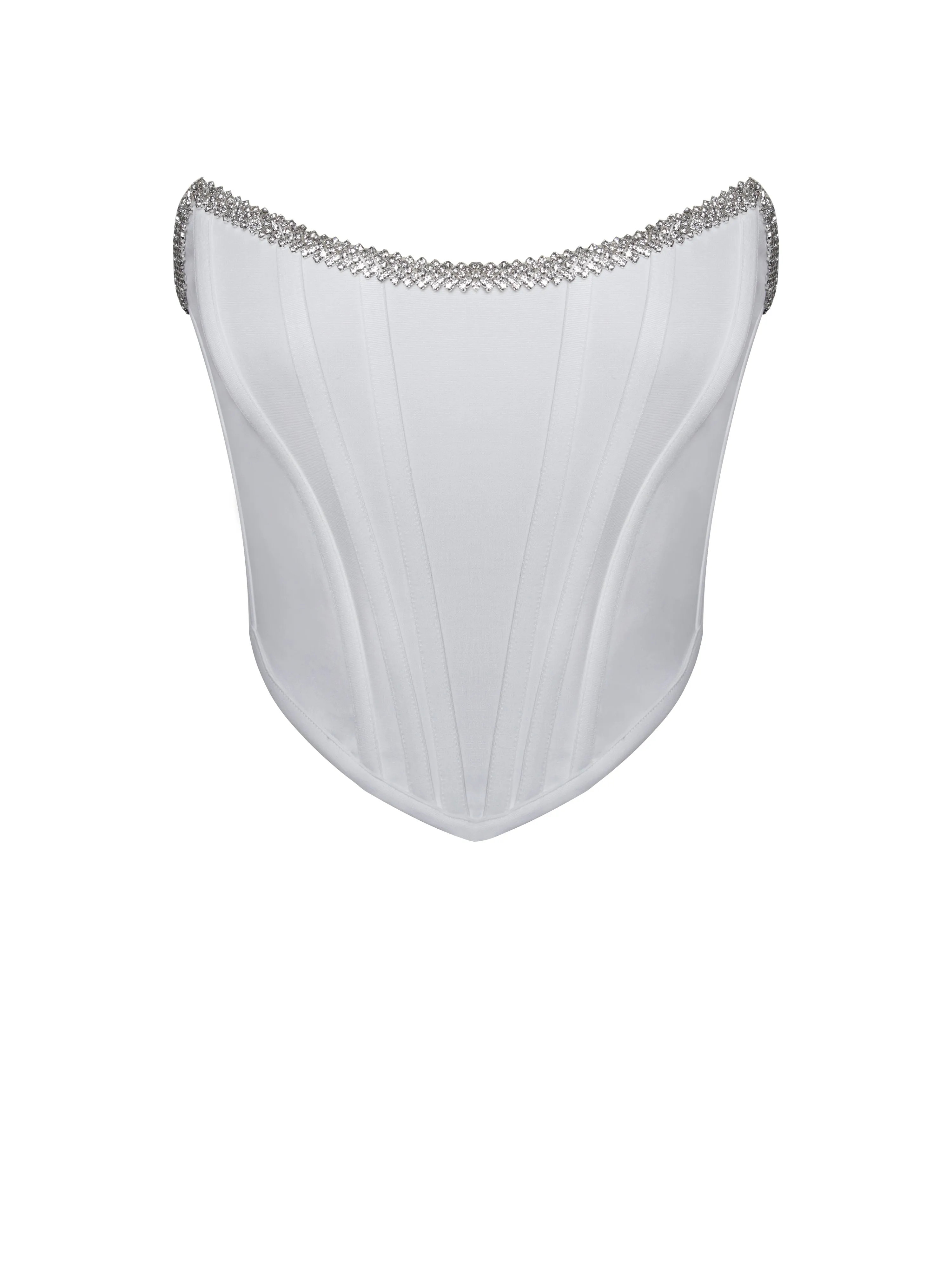 Melanie White Corset Charming Top With Crystal Trim