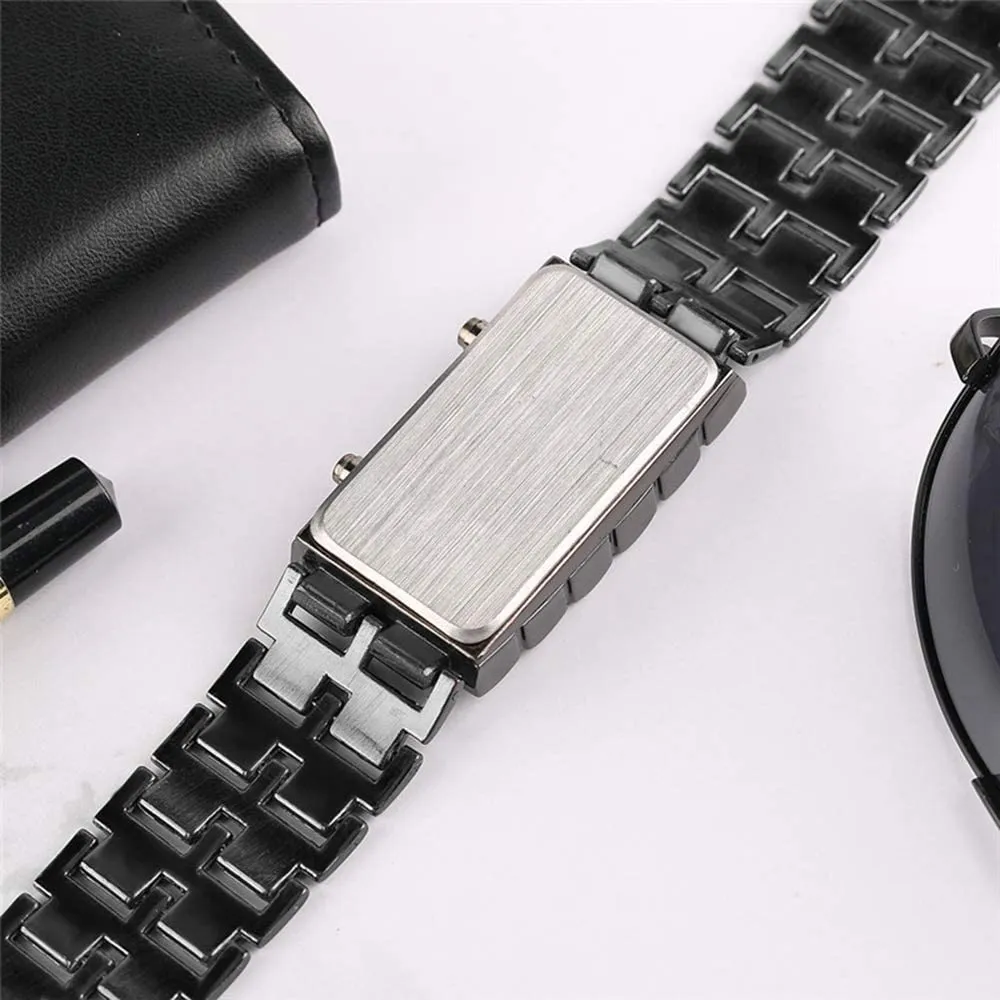 Mens Casual Simple Youth Sports Watch Electronic Binary Digital LED Lava Alloy Rectangular Chain Watches