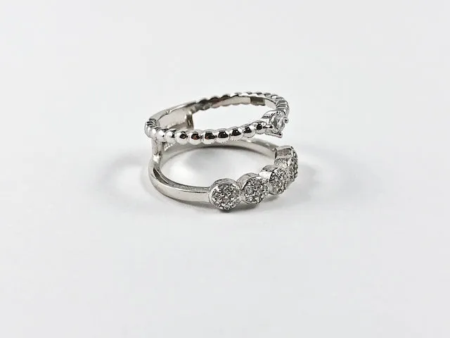 Modern Elegant Open 2 Layer Dainty Design CZ Silver Ring