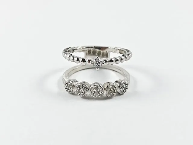 Modern Elegant Open 2 Layer Dainty Design CZ Silver Ring