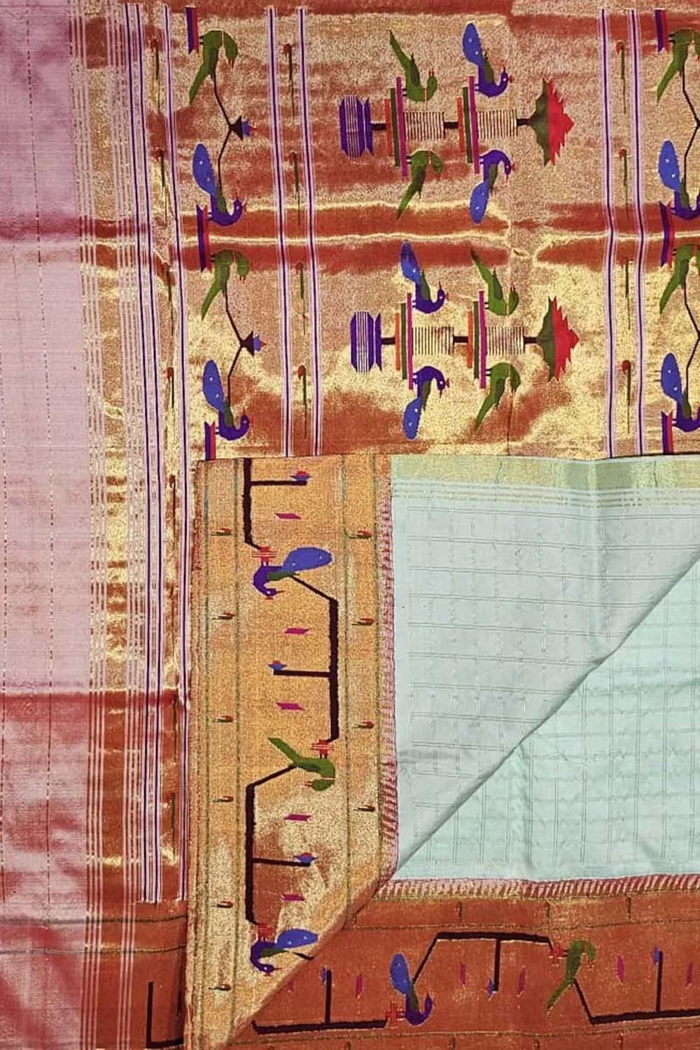 Off White Paithani Handloom Pure Silk Heavy Border Checkard Saree