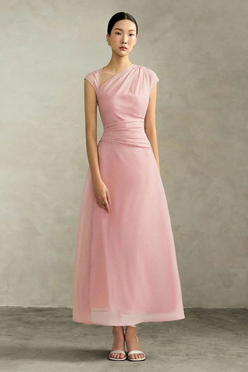 Perla A-line Asymmetric Neck Silk Ankle Length Dress