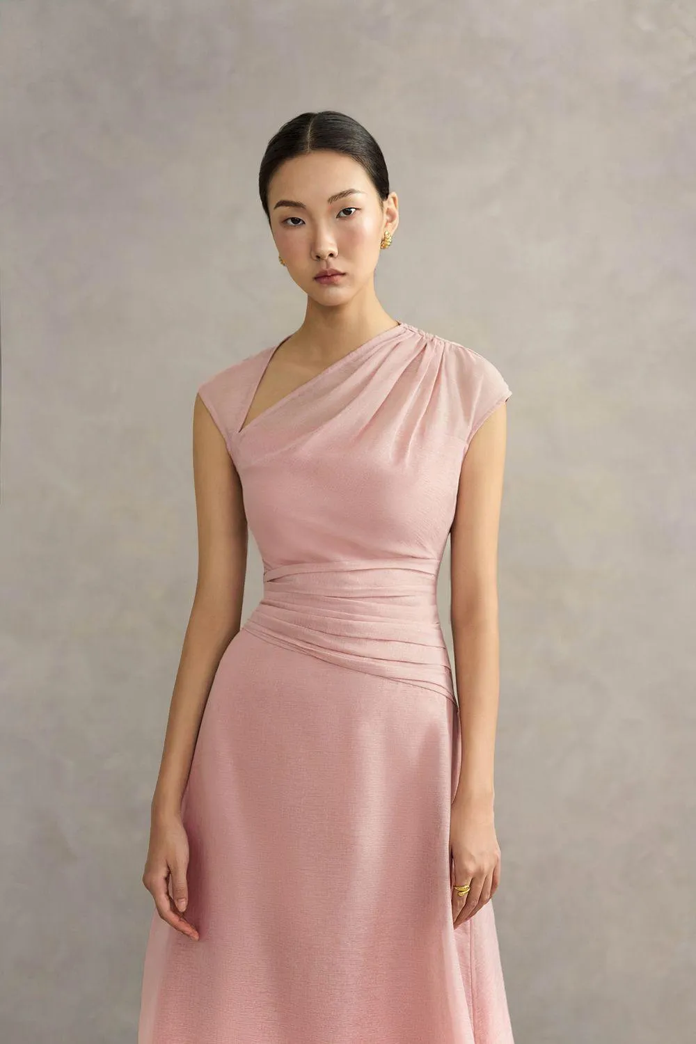 Perla A-line Asymmetric Neck Silk Ankle Length Dress
