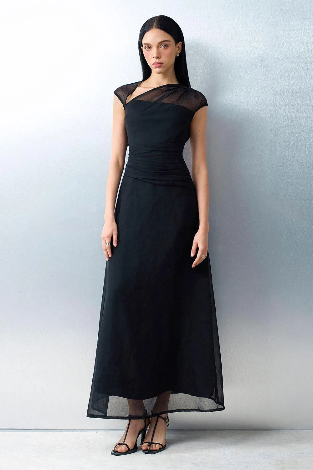 Perla A-line Asymmetric Neck Silk Ankle Length Dress